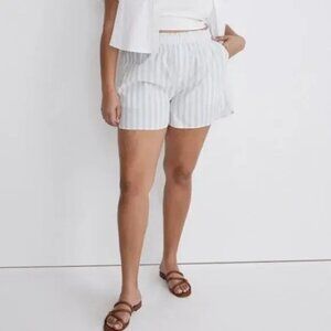 Madewell Shorts Womens Stripped Poplin 100% Cotton Casual Pull On Blue L NEW‎